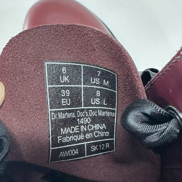 Dr. Martens 1490 Cherry Red Women's US Size 8, EU 39 Black Ribbon Lace - Picture 7 of 8